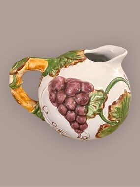 Vintage Ball Shaped Water Pitcher Grapes & Vine Leaves, Made In Portugal 🍇